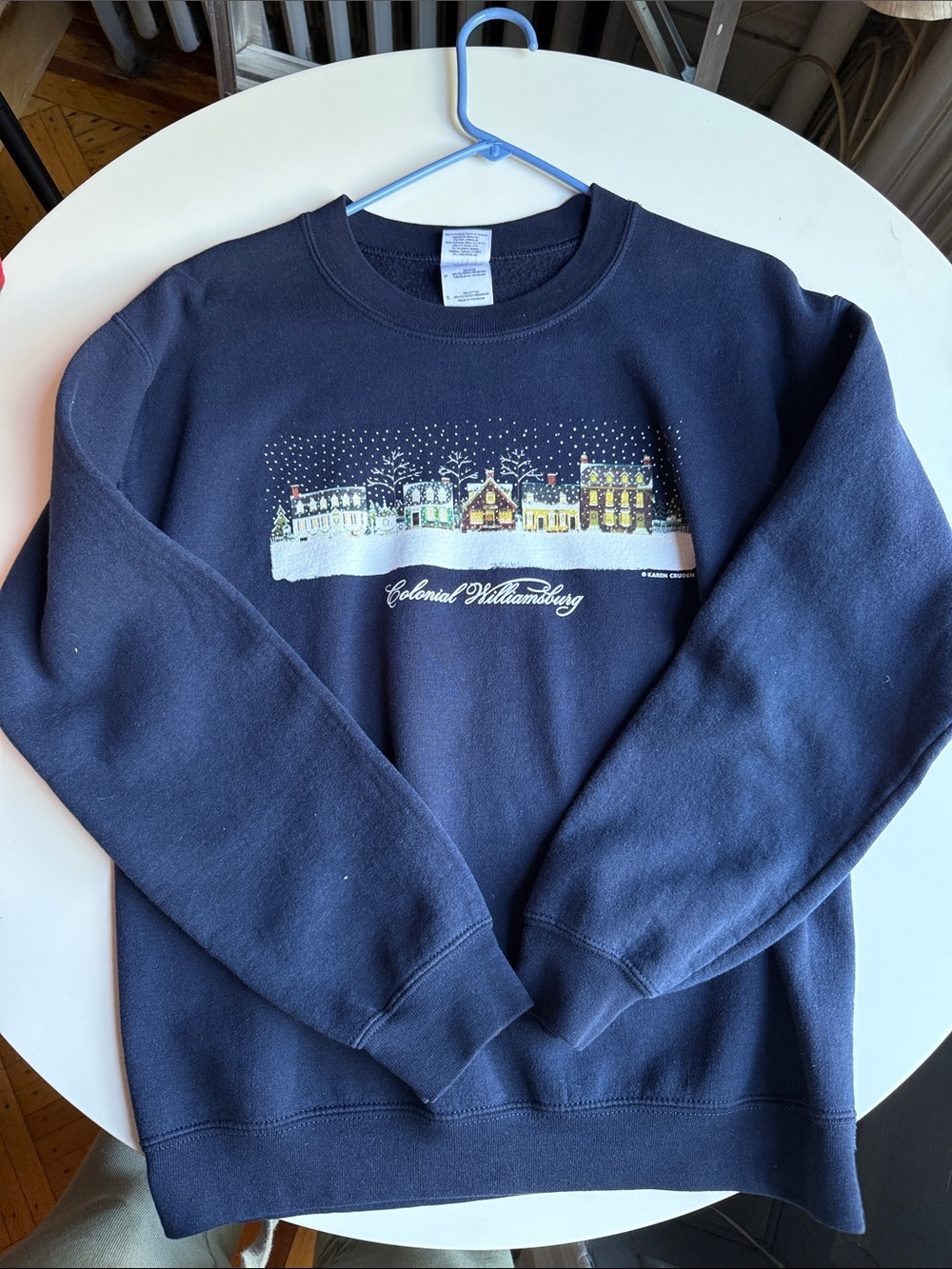 Gildan Navy Crewneck Sweatshirt with Winter Village Print